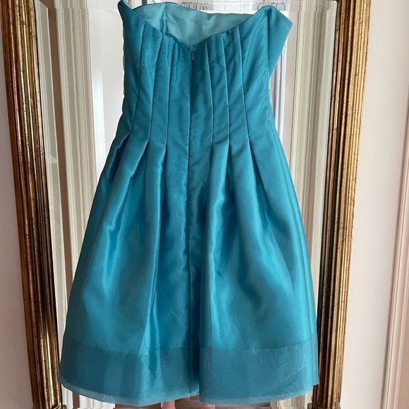 Jessica McClintock Blue Formal Dress with Flower Embellishment - Picture 2 of 3